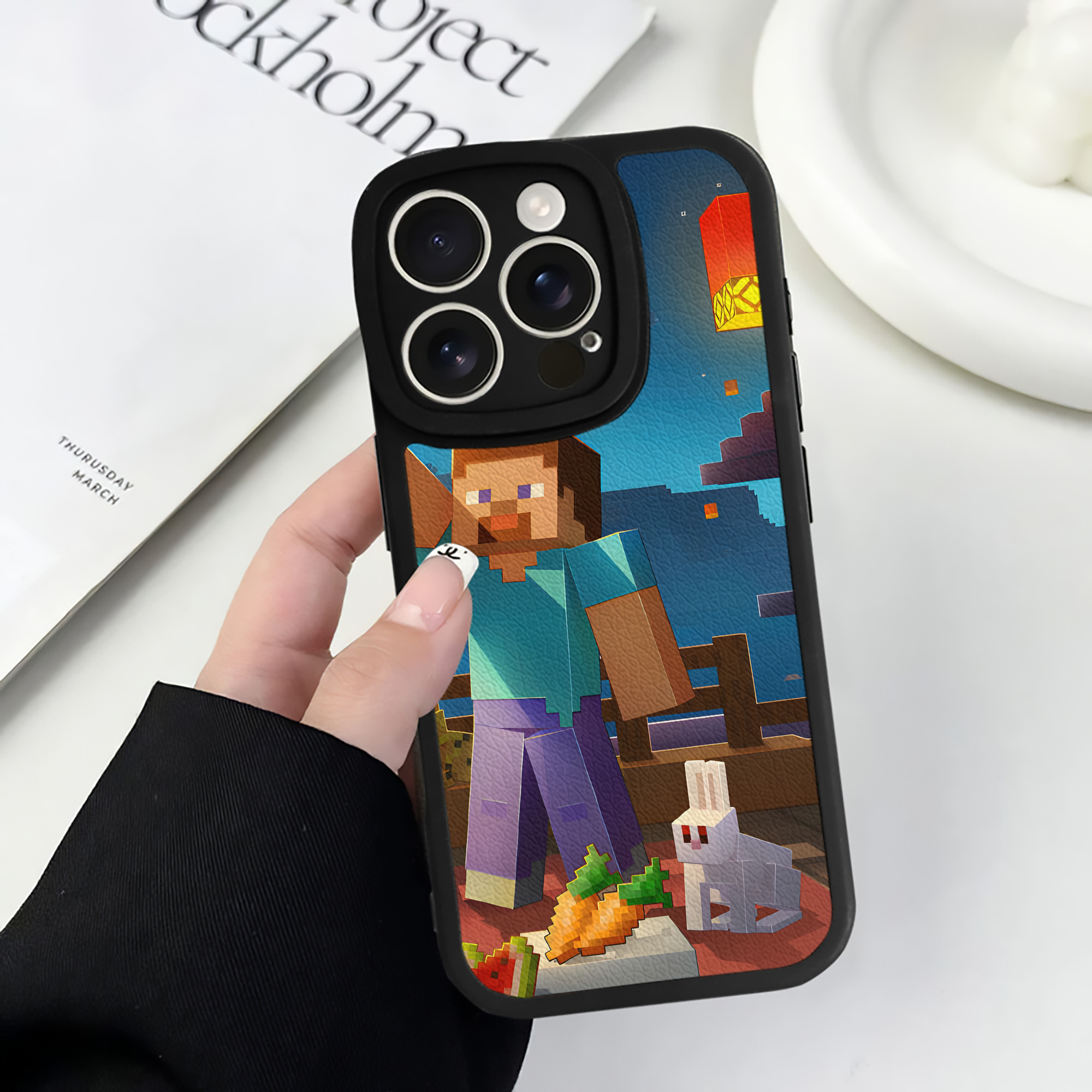 （画像用） マインクラフト ブロックの世界 Minecraft MC Block world 【iPhone 16シリーズ対応】シリコンスマホケース（レザー調） 材質：シリコン